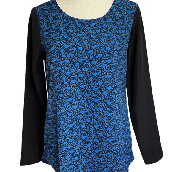 LOFT Top Womens Size Small Chain Link Pattern Black Blue Lightweight - Picture 1 of 10
